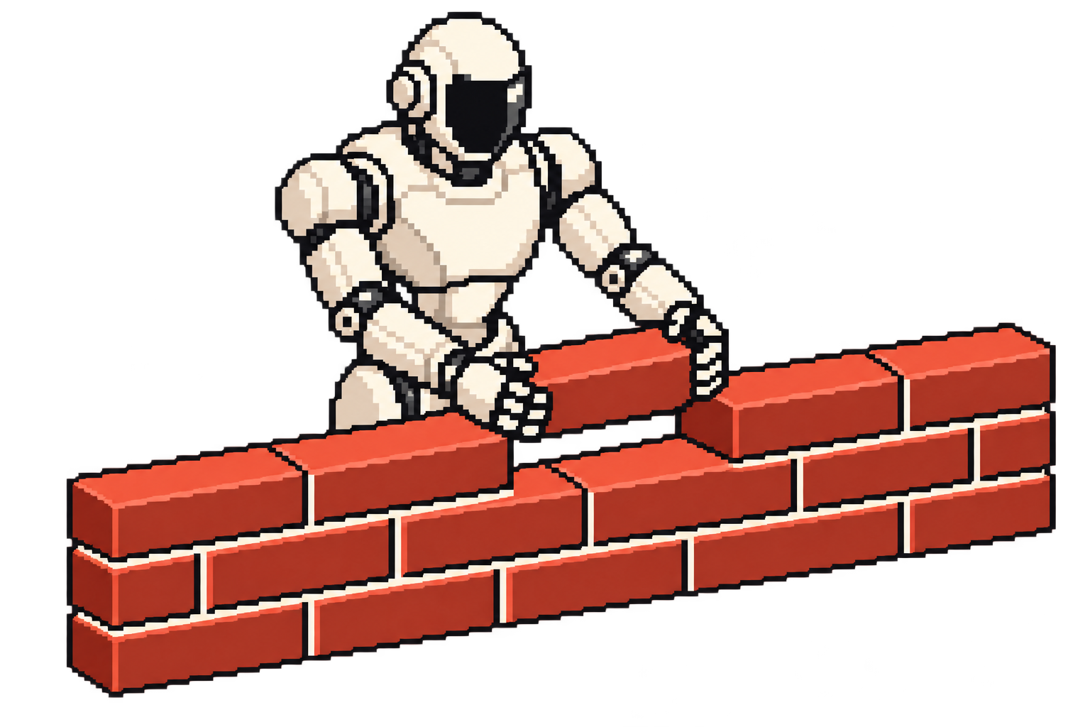 16-bit arcade robot laying bricks